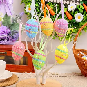 6 Pcs Easter Foam Egg Ornaments, Colorful DIY Decorative Props for Holiday Home Parties, Suitable for Children & Easter Celebrations