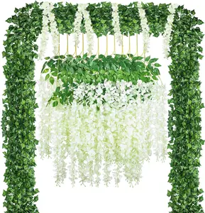 24Pack/Each 82" Artificial Ivy Garland Fake Leaf Plants Vine with 12Pack 45" Artificial Wisteria for Wedding Party Home Garden Kitchen Office Outdoor Greenery Wall Décor Decorative