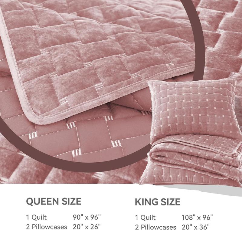 FANSACE Velvet Full/Queen King/California king Size Quilt Set - Luxury Cozy Aqua Green Quilt, Lightweight Soft Velvet Comforter, Geometric Coverlet Bedspreads with 2 Shams for All Seasons