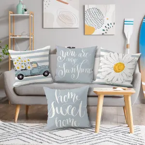 4pcs Simple Style Home Sofa Bed Headrest Cushion Covers, Home Textile, Clear Print Soft Fabric Pillowcases, Single-Sided Print, 45x45 Cm, No Filling