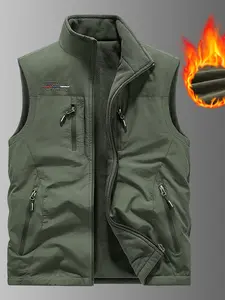 Men's Heavyweight Fleece-Lined Vest Jacket, Windproof Thickened Multi-Pocket Workwear Coat, Full Zip Closure, Suitable for Outdoor Camping, Hiking, Fishing, Winter Activities Gilet Casual
