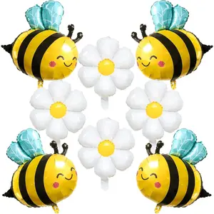 8 count Bee Balloons and Daisy Flower Balloons Bumble Bee foil Balloon for Daisy Bee Theme Birthday Party Decorations Party Supplies  Shower Decor