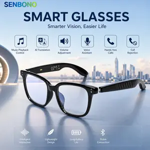 Senbono Smart Glasses, Multi-Functional Ai Translation, Bluetooth-compatible Calling, Music Playback, Voice Assistant, Lightweight 34g Design