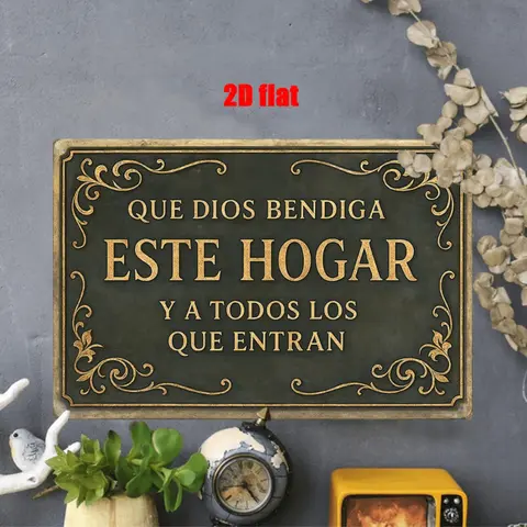 2D, 1pc Metal Wall Art Sign, Wall Decoration Poster, Spanish God Bless This Home Theme Iron Mural, Suitable for Family Prayer Room, Bedroom, Study, Living Room, Porch, Dining Room, Friends Ideal Gift, 7.8x11.8 Inches, 2D Flat, Per