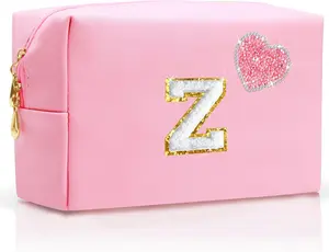 Personalized Initial Makeup Bag with Bling Heart Preppy  Bag Cute Toiletry Travel Bag For Teen Girls Women Letter Makeup Pouch Purse for Holiday Birthday Christmas Gifts (Z, )