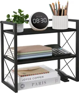 Desktop Shelf Organizer, 2 Tier Office Shelves,  Desk Organizer Storage Rack and Freestanding Display Shelf for Office, Dormitory, Home(Black)