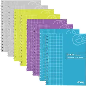 Graph Paper Notebook (8 Pack) Grid Notebook, Graph paper spiral notebook, Graph notebook, 4 Squares per inch Grid paper notebook, White Paper Quad Ruled Spiral Assorted Colors - by Enday