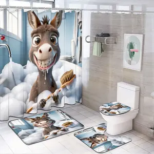 Whimsical Donkey Shower Curtain with Hooks - Machine Washable Polyester Bathroom Decor, Playful Bath Partition & Artistic Animal Design for Home, Elegant Shower Curtain, Home Decoration, Fun Decor, Durable Fabric, Home Decorators #SummerVibes