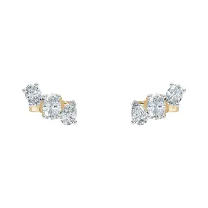 Three-Stone Diamond Cluster Stud Earrings