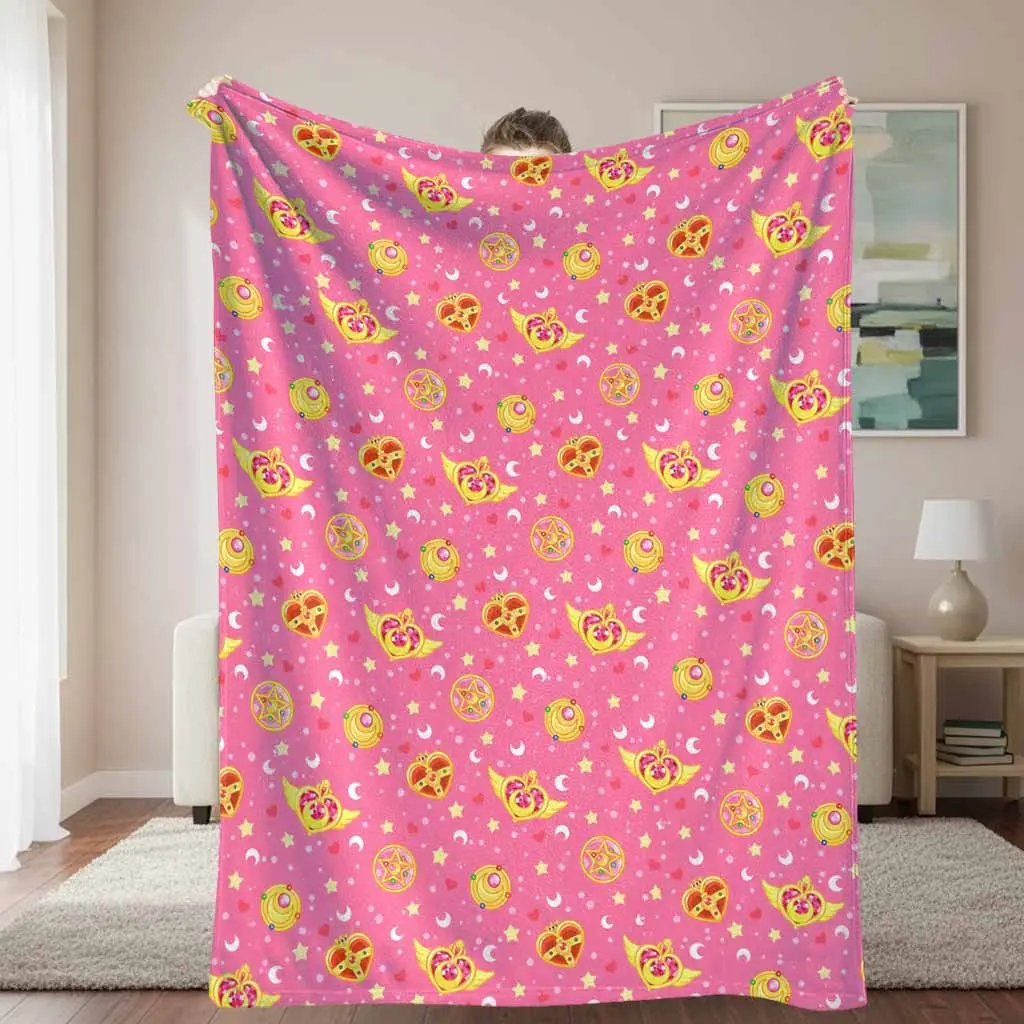 Magical Girl Transformation Item Flannel Blanket Pink Star Moon Pattern Super Soft Cozy Lightweight Breathable Warm Bed Sofa Throw For Home Decor Travel Camping Birthday Anniversary Gift For Friends And Loved Ones