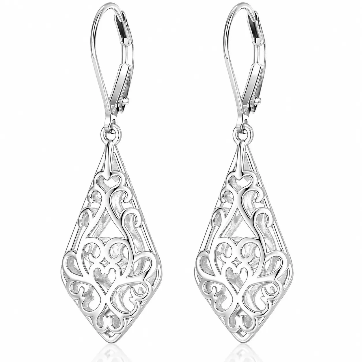 Women's Silver-Plated & 14K Gold-Plated Geometric Filigree Leverback Dangle Earrings - Hypoallergenic, Lightweight, Elegant Minimalist Drop Earrings, Elegant Minimalist Earrings,summerwins Studearrings