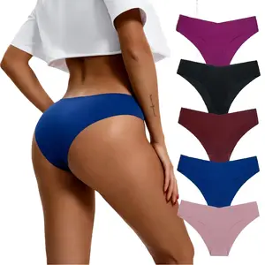 Ladies 5-Pack Low Rise Minimalist Thongs, Seamless V-Shaped Panties, Skin-Soft Comfortable Underwear for Workout, Tight Dresses and Everyday Wear