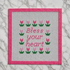 Bless Your Heart Needlepoint Canvas on 14 Mesh Interlock Canvas