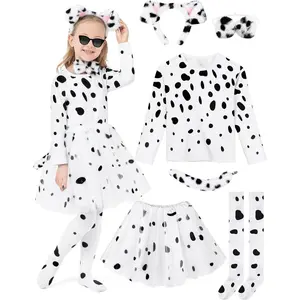 X-CPA17   Dalmatian Costume Kids, Girl Halloween Costume Cotton Dalmatians Dog Outfit T-Shirt Tutu with Accessories