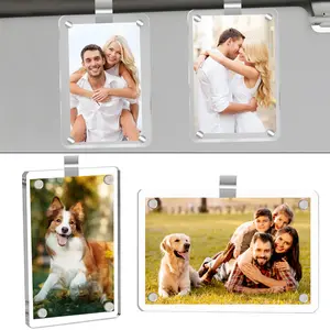 4 Pcs Car Sun Visor Photo Clip Holder, Acrylic Picture Frame Clips, Vertical Snap Design, DIY Car Decor Gift for Family Couples Pets