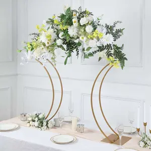 Metal Wedding Centerpiece Curvy Design Gold - Floral Arch Frame Table Stand 38"