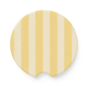 Yellow Coastal Stripe Car Coaster, Soapstone Cup Holder Insert, Beach Car Accessories, Coastal Auto Decor, Absorbent Stone Coaster, Ocean Aesthetic Car Decor, Summer Car Accessory Gift