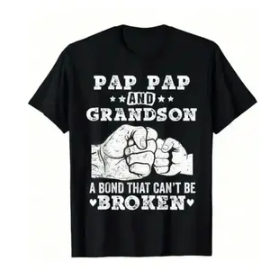 Men's & Women's 100% Cotton 220gsm Retro Unisex T-Shirt - Pap Pap & Grandson Bond Graphic Tee, Family-Themed Casual Shirt for Grandparents Day Gifts, Casual Attire & Strength (Machine Washable)