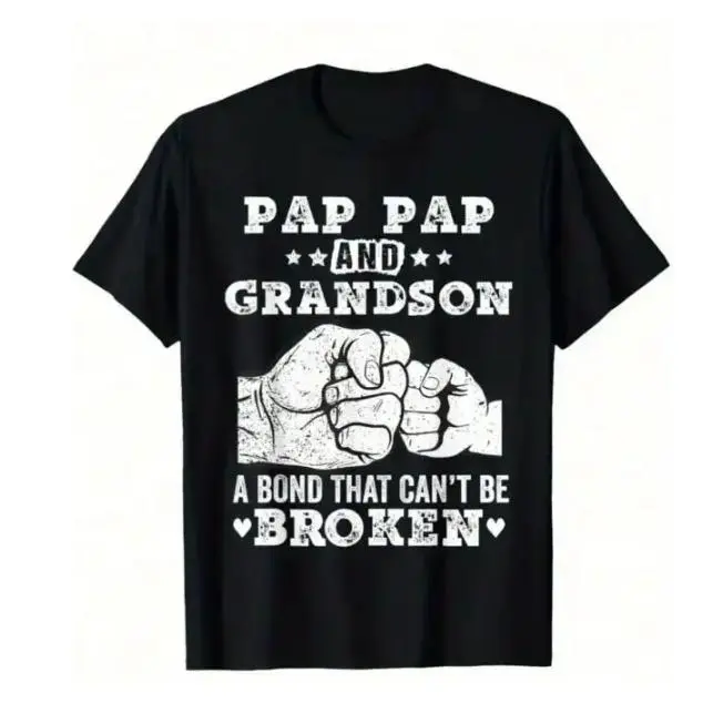 Men's & Women's 100% Cotton 220gsm Retro Unisex T-Shirt - Pap Pap & Grandson Bond Graphic Tee, Family-Themed Casual Shirt for Grandparents Day Gifts, Casual Attire & Strength (Machine Washable)