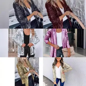 European and American Cross-Border Spring 2025 New Women’s Fashion Sequined Lapel Casual Suit Jacket
