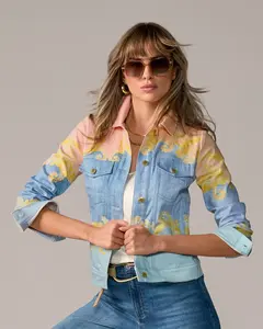 Scroll Print Denim Jacket Spring Paisley Denim