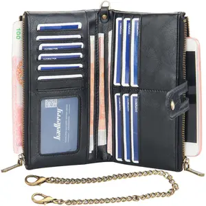 Black Vegan Leather Chain Wallet: Long Chain Billfold Motorcycle Biker Purse