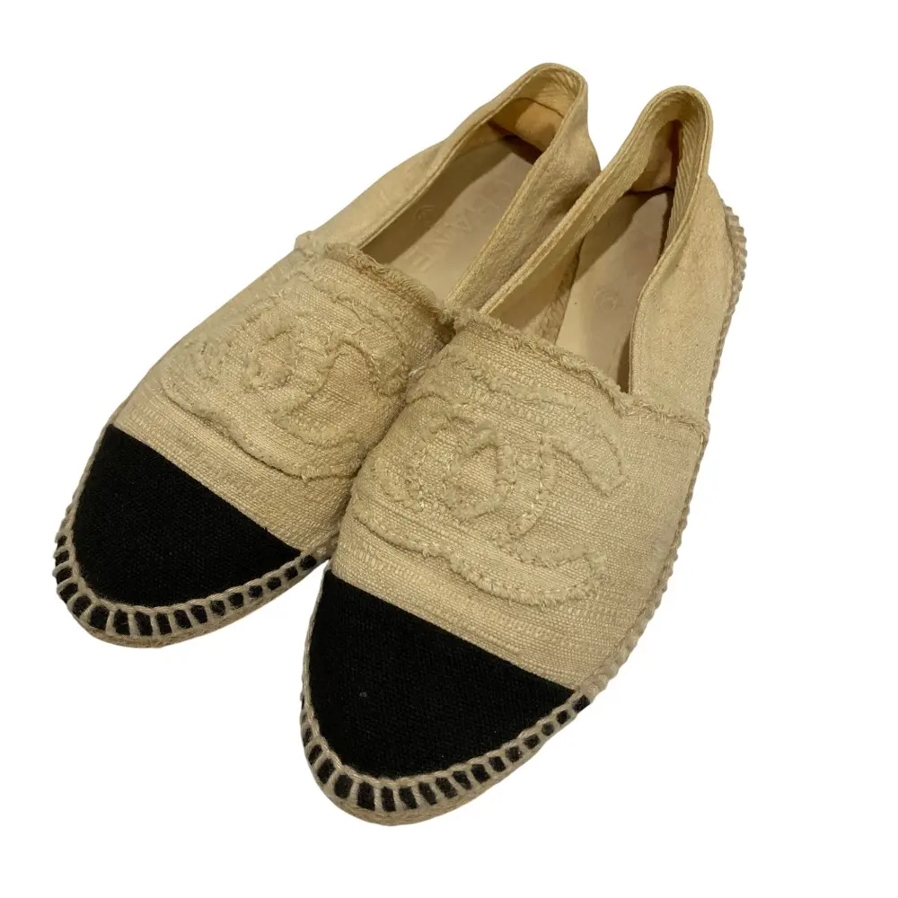 Pre-owned CHANEL Cotton Small Leather Goods Espadrille Flat Shoes