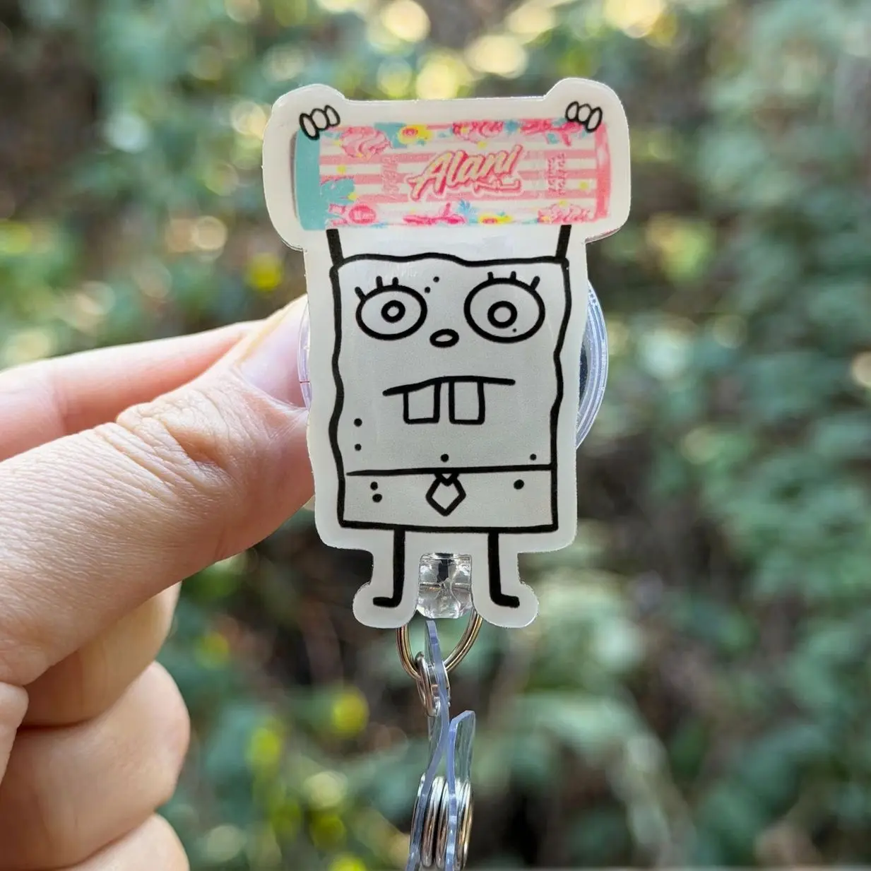 Cartoon Doodle Cotton Candy energy drink- Nurse badge reel, RN, MD, phlebotomy, tech, healthcare, work accessory