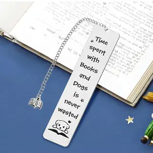 Cute Puppy Stainless Steel Bookmark with Folio Charm, Metal Book Marker for Dog Lovers, Perfect Gift for Readers & Teachers