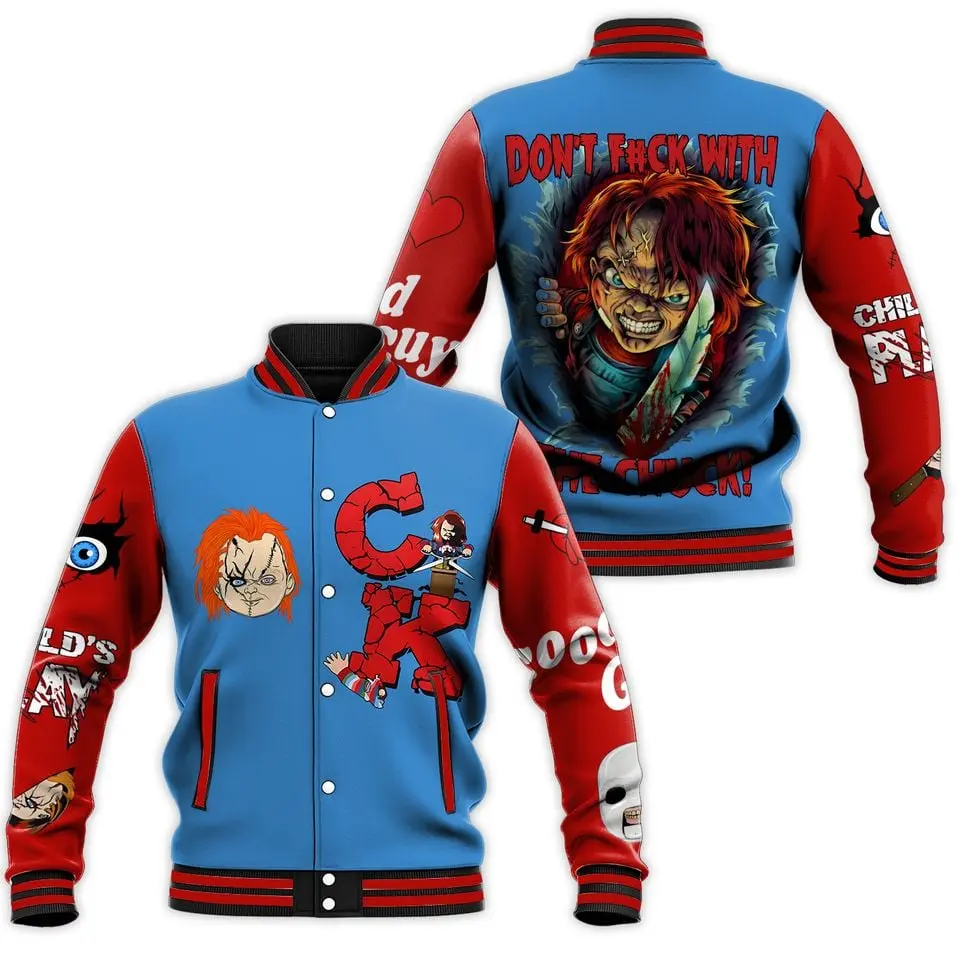 Chucky Dont Fck With The Chucky Baseball Jacket, Baseball Football Jacket, Varsity Sportwear Style, Unisex Casual Look