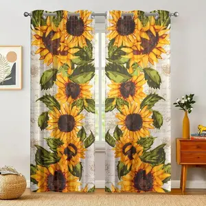 Sunflower Print Curtains, Home Decor Curtain, High Definition Digital Print Semi-Transparent Privacy Curtain, Modern Simple Rod Pocket Curtains, 2 Piece Set