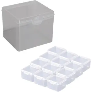 Clear Boxes with Hinged Lids – Small Organizer Containers for Jewelry, Crafts,, Business Cards & DIY (13-pack, 1 Large, 12 Small)