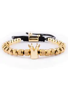 Men's Stainless Steel Crown Beaded Fashion Bracelet, Adjustable Woven Bangle, Rope Link Bracelet, Valentine's Day, Christmas Present