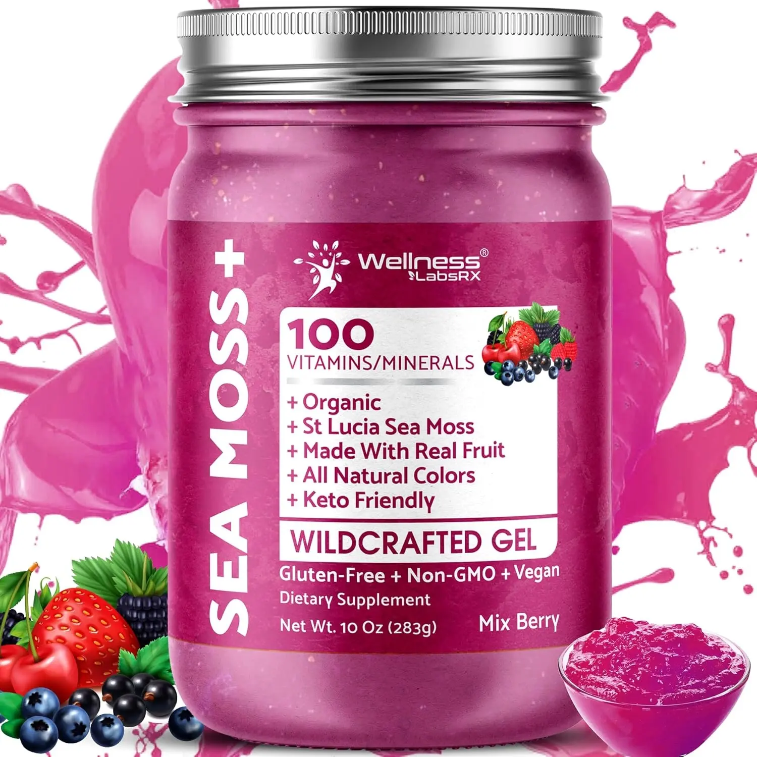 Organic Wildcrafted Sea Moss Gel All Natural Mix Berry Flavor – 10 Oz