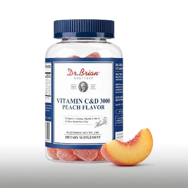 Chewable Vitamin C&D Dietary Supplement, 3000 Strength, Peach Flavor, Health & Nutrition Wellness Support, Edible