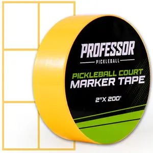 Professor Pickleball Court Tape - Makes Full Size Court - Outdoor Pickleball Marking Kit - 2" x 200 FT, Yellow Tape for Temporary Court Lines, No Residue, Quick and Easy Application