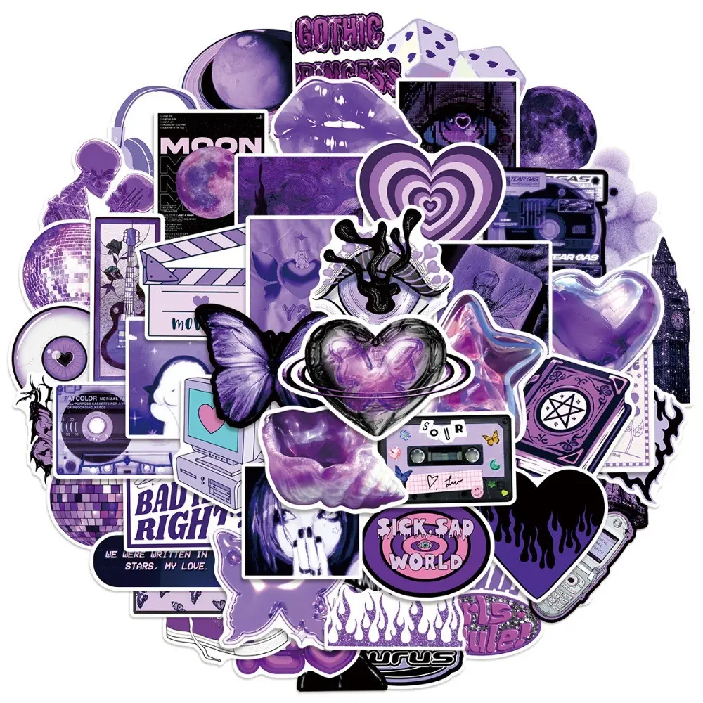 50Pcs Y2K Aesthetic Purple Girl Stickers Pack for DIY Scooter Helmet Car Decals Luggage Laptop Decoration Adhesive Decals