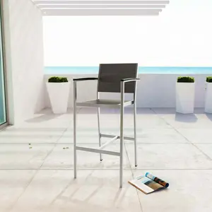 Modway Shore Outdoor Patio Aluminum Bar Stool in Silver Gray