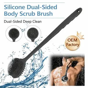 Long-handled double-sided silicone bath brush, body scrub brush, back scrubber, massage brush, shower brush for washing the back.
