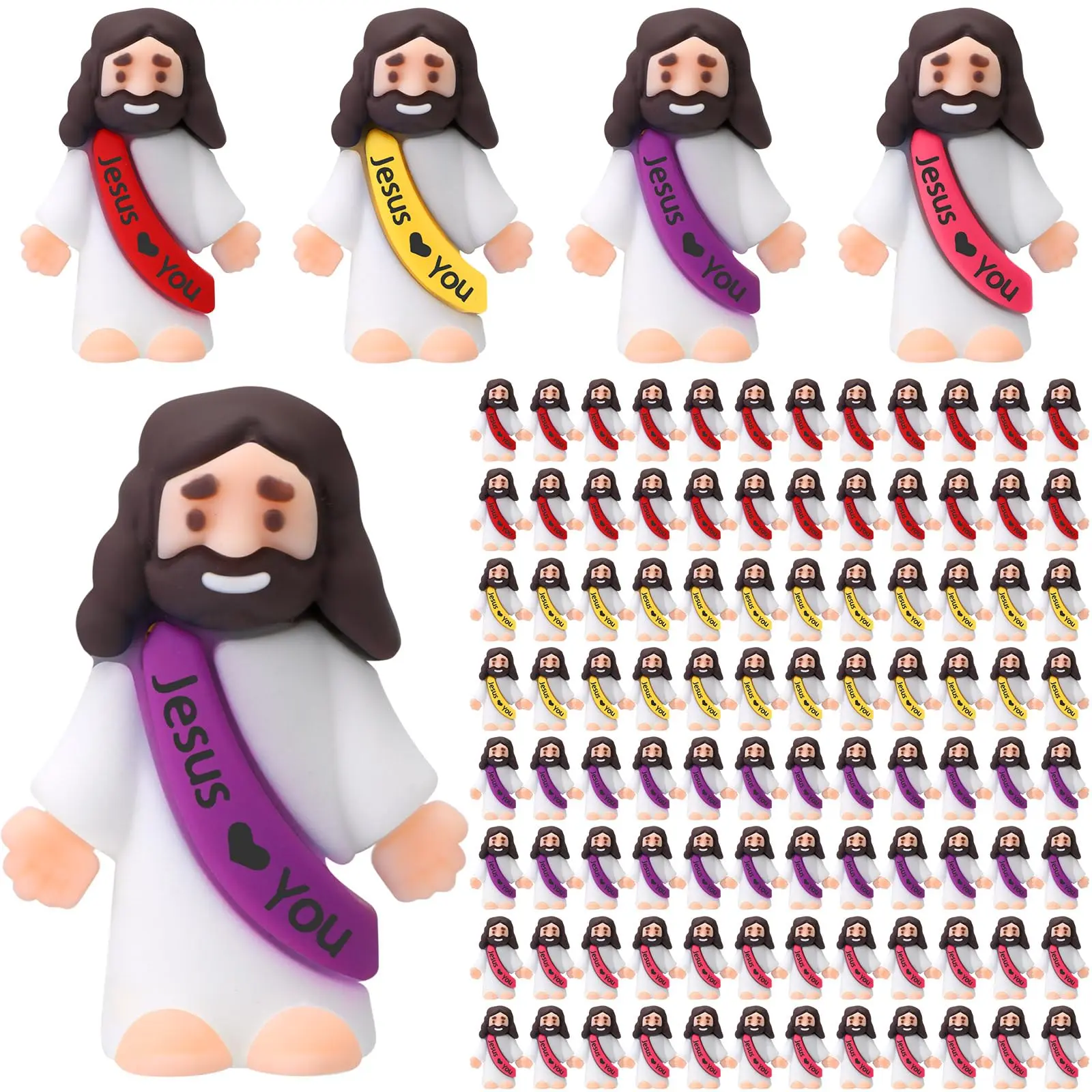 100Pcs Little Jesus Figurines Jesus love You Figures Mini Jesus Figures to Hide and Seek Religious Party Favors Sunday School Baptism Gift Home Decor（No Bucket)