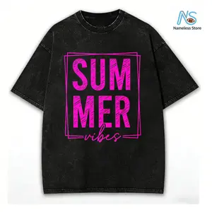 Summer Vibes T-Shirt Neon Green Oversized Graphic Tee Summer Casual Wear