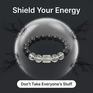 Natural Crystal Stackable Bracelet - Magic Obsidian & White Crystal, Negative Energy Blocking, Positive Energy Absorbing, Lucky Protection Gift, Casual Confident Style, Healing Jewelry Accessory