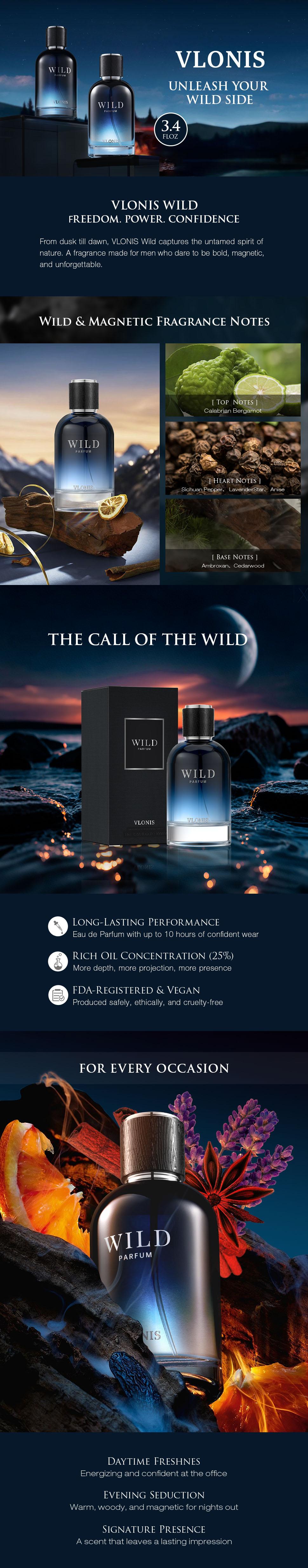 VLONIS 2-Pack Men's Cologne Set — ROME LOVE + WILD Parfum | Long Lasting Designer-Inspired Fragrance Bundle 3.4oz Each