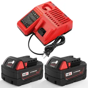 100% Brand New 6.0Ah (6000mAh) Lithium-Ion Batteries with Charger for Milwaukee 18V M18 Cordless Tools, High Output Replacement, Fits 48-11-1865 Power Tool Accessories