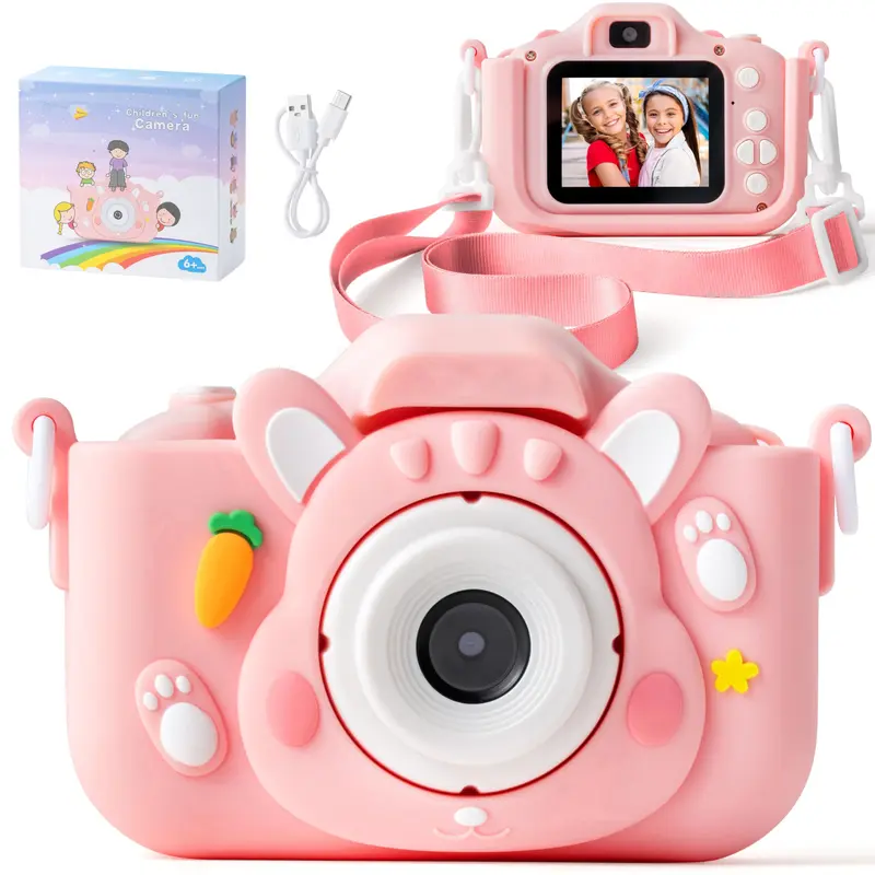 Kids' Portable Digital Camera Toy - 48MP, 1080p HD Dual Front-Rear Cameras, 5 Educational Games, Battery-Compatible, ABS Plastic, Top Birthday Gift for Children
