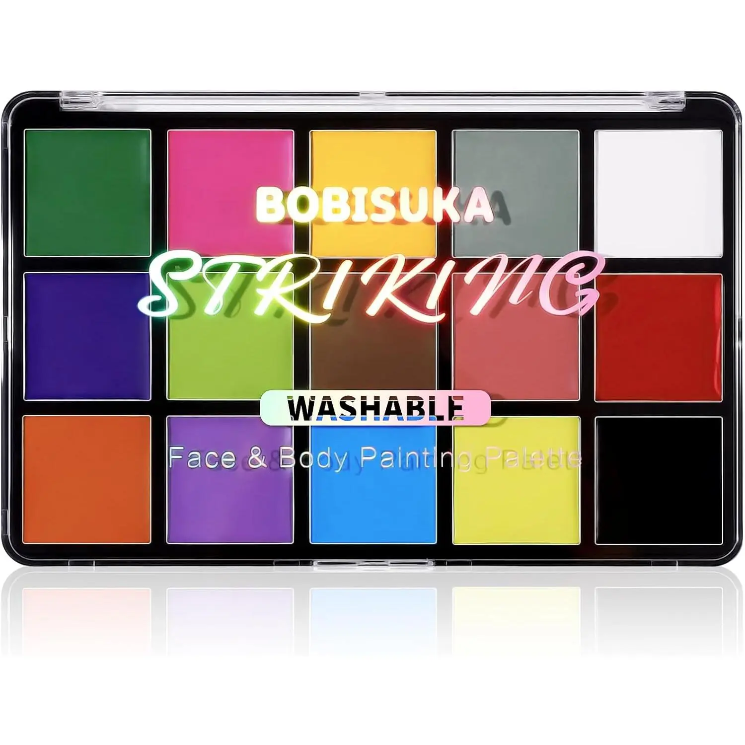 BOBISUKA Professional Face and Body Paint, 15 Bold Color Cream Cosmetic Palette, Non-Toxic SFX Makeup for Halloween, Cosplay, and Youth Arts