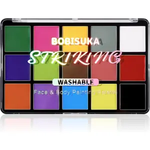 BOBISUKA Face Body Paint, 15 Color Professional Face Painting Palette for Art Theater Halloween Party Cosplay Clown SFX Makeup for Women Adults, Non-Toxic Washable