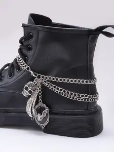 European and American Fashion Trendy Ghost Hand Skull Gem Bat Pendant Multi-Layer Metal Shoe Chain, Versatile Accessory