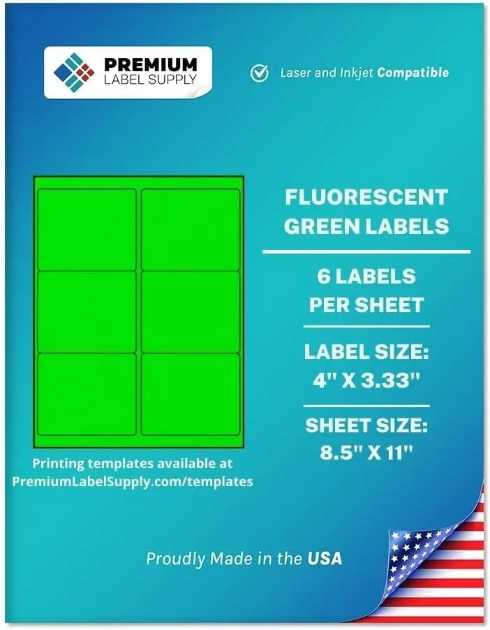 Premium Label Supply Bright Neon Color Fluorescent Stickers - 4" x 3.33" Labels - (Fluorescent Green, 150 Labels)