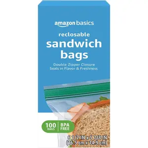 Reclosable Double Zipper Sandwich Storage Bags for Food Storage, BPA Free, 100 Count